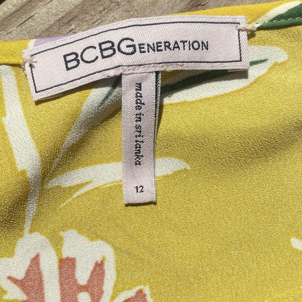 BCBGeneration Yellow Floral High Waist A-Line Shorts Women’s Size 12 Spring - Picture 4 of 5